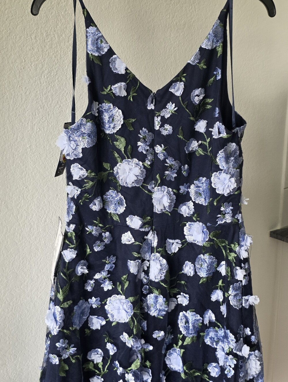 Xscape NWT Size 14 Navy Blue Floral Embroidered Fit & Flare Midi Dress $259 - Picture 9 of 11